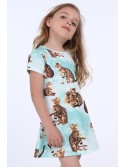 Girls\' dress with cats, mint NDZ8164 - Online store - Boutique